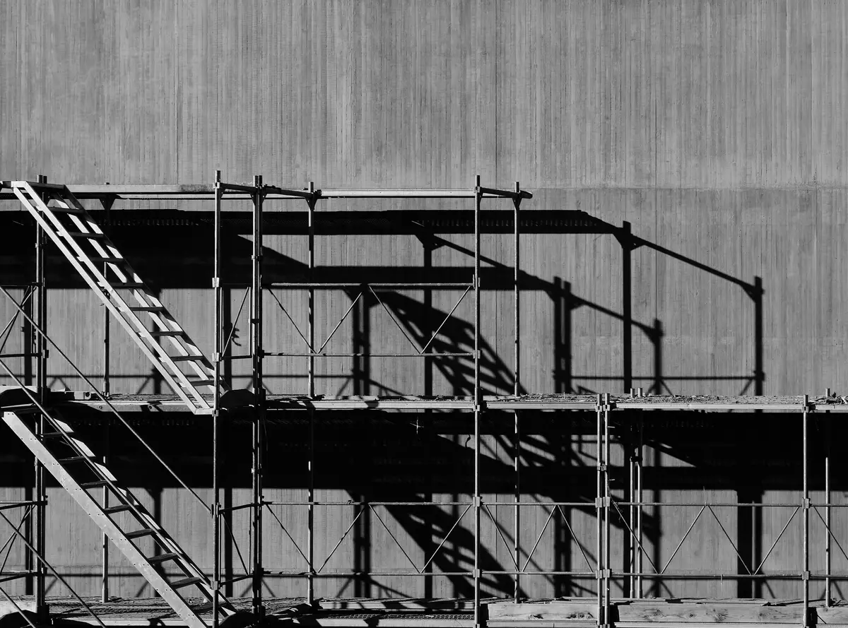 Grayscale industrial piled racks